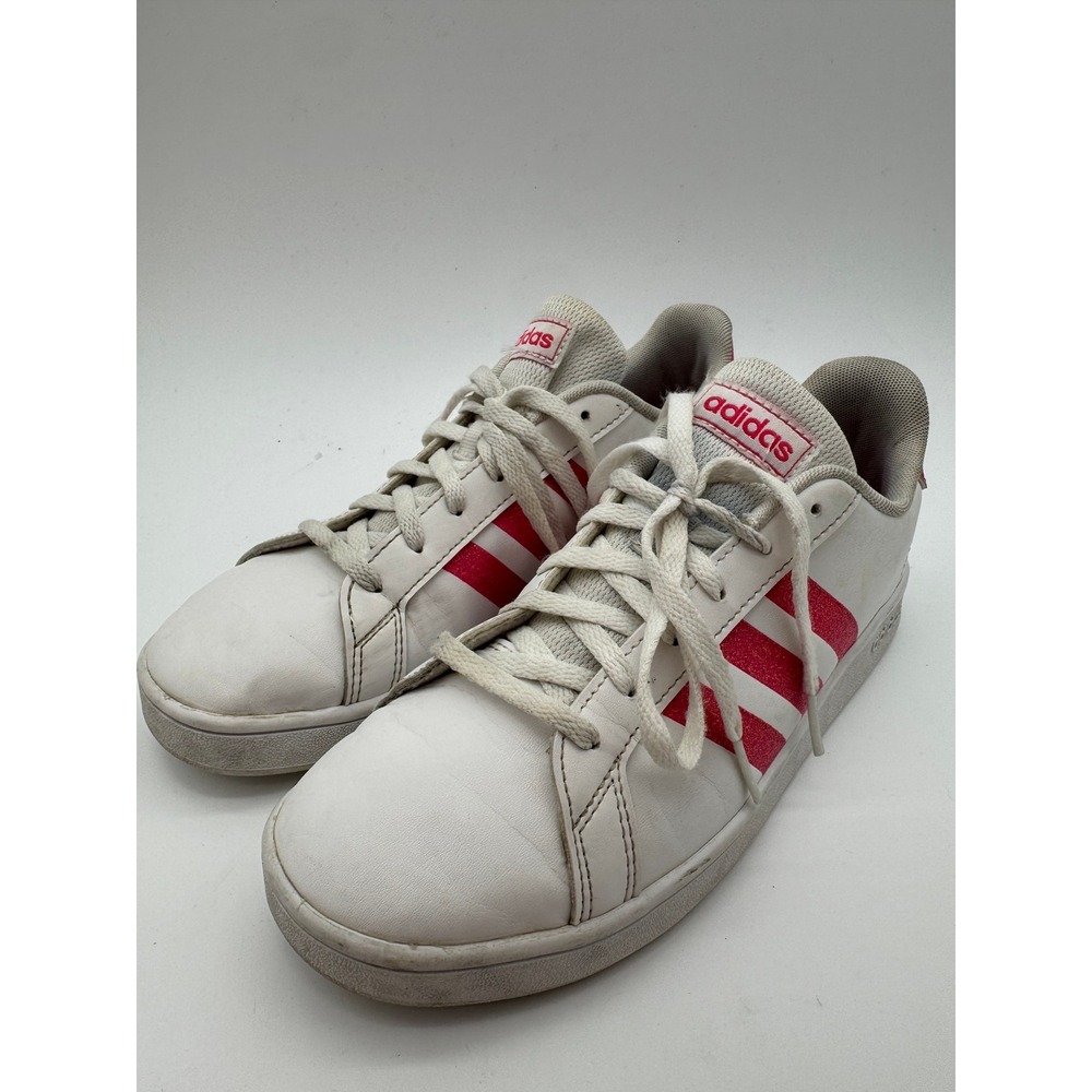 Adidas Women's Size 5 White Pink Stripe Casual Sneakers Lace Up Shoes